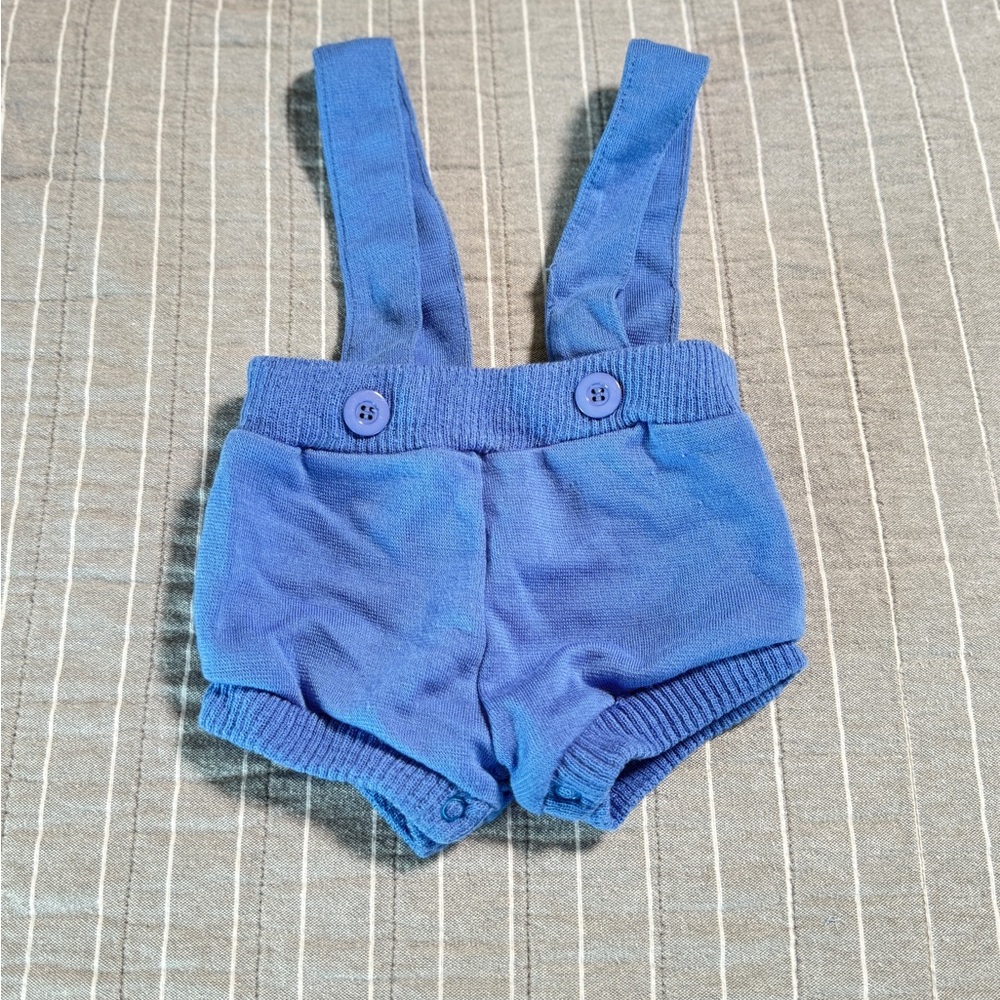 Vintage Blue Knit Baby Suspender Shorts